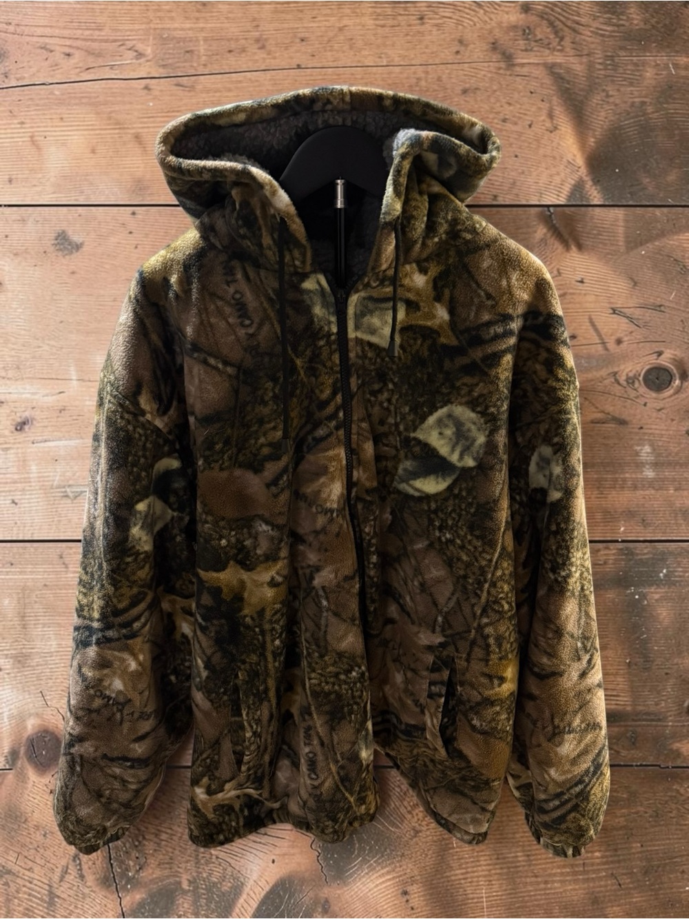 Men's Hooded Puffer Jacket in Brown Camouflage Fleece